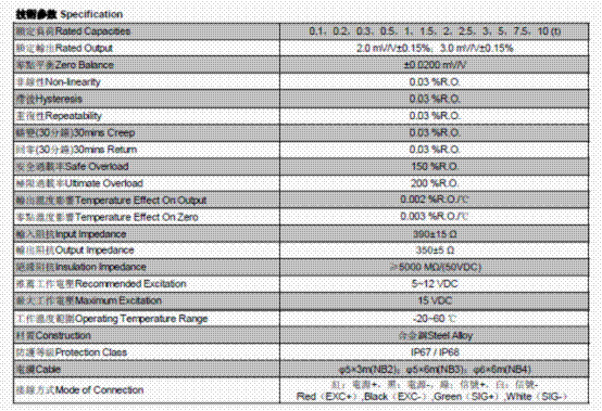 NB2-0.1t,NB2-0.1t稱重傳感器技術(shù)參數(shù)圖